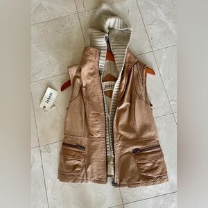 Stylish Tan Leather Vest with Detachable Hood